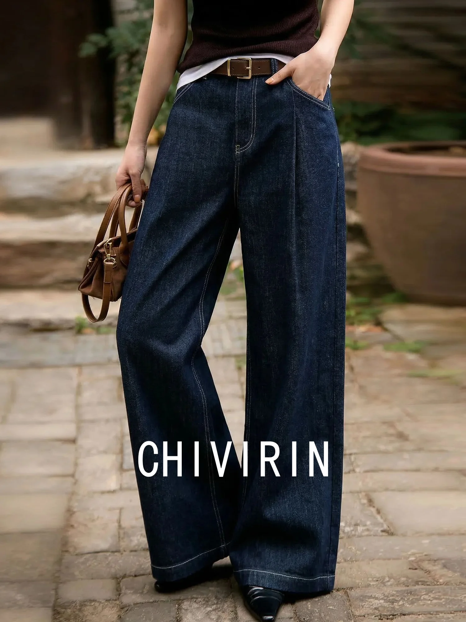 

Джинсы Chivirin с высокой талией и широкими штанинами из хлопкового денима, женские свободные прямые длинные брюки, летние повседневные синие брюки