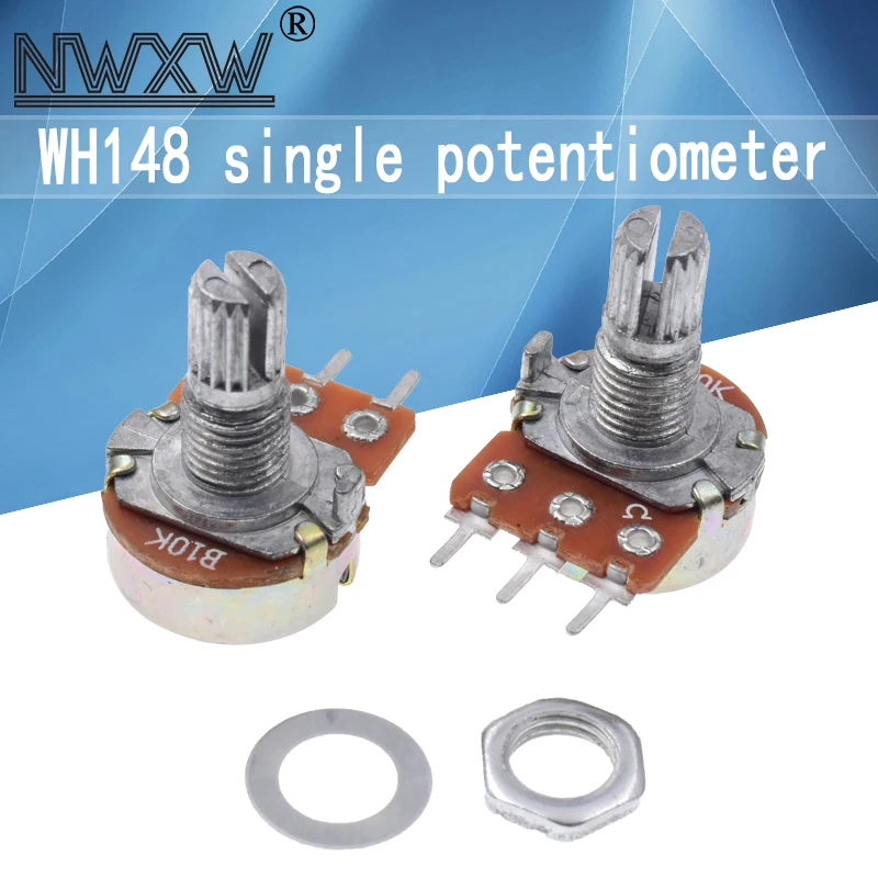 5pcs/lot WH-148 B10K 10k single 3-pin volume adjustment potentiometer B103 shaft length 15mm with nut and washer