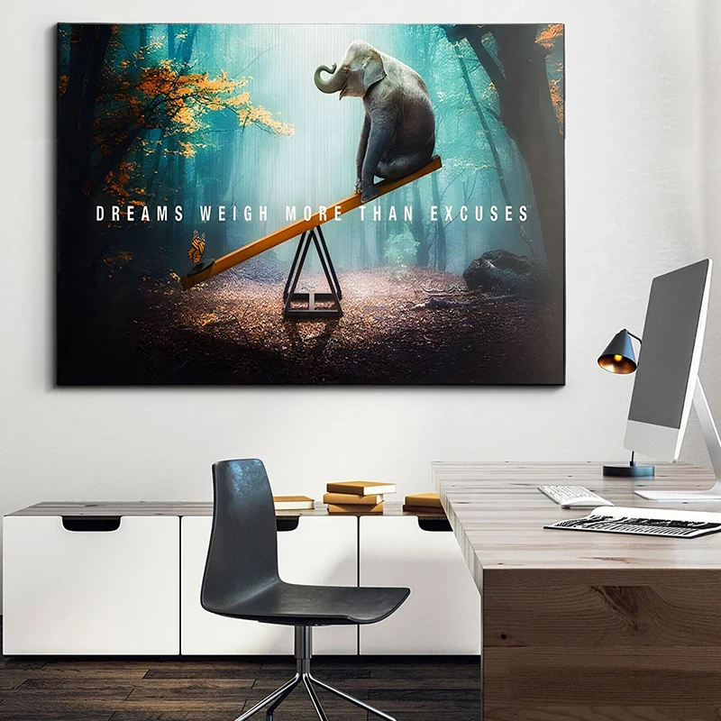 Chase Your Dream Quote Poster Elephant Shark Car Motivational Canvas Painting Wall Art Print Inspirational Office Decor Picture