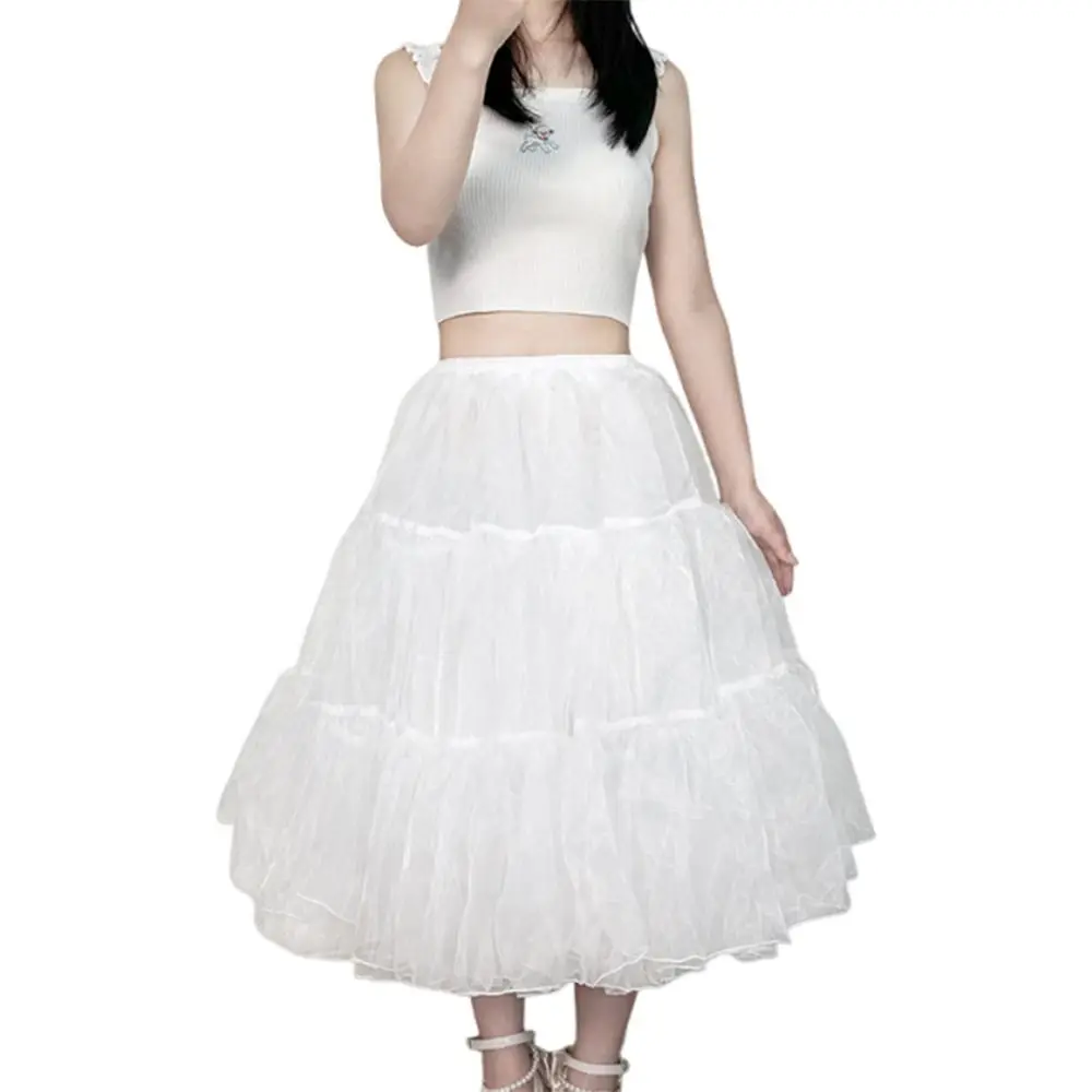 Fashion Lolita Petticoat White Without Hoop Underskirt Crinoline Breathable Cosplay Ball Gown Petticoats Party Dress image 5