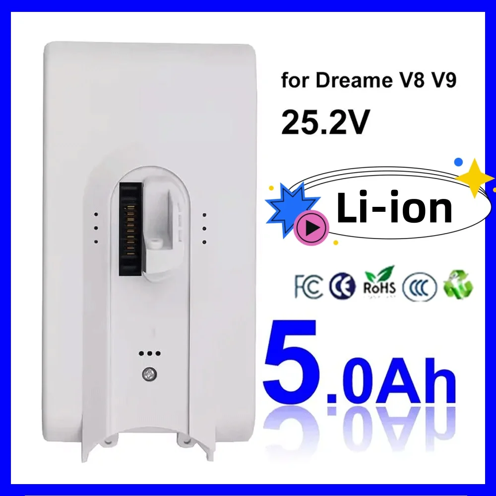 

5000mAh for Dreame V8 V9 V10 V9P V9B Dreame Vacuum Cleaner 25.2V Battery VVN3 VVN4 Cordless Dust Catcher Replacement Batteries