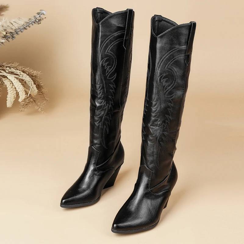 

Женские высокие сапоги Aneikeh в стиле панк, осенне-зимние, дизайнерские, с топсами в виде тотемов, на квадратном каблуке, с острым носком