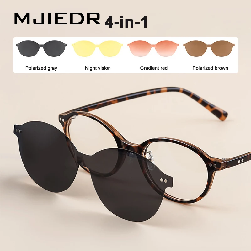 

Retro Scholar Sun Glasses 4 in 1 Magnetic Clip Sunglasses Night Vision Driving Student Women Girl Glasses Polarized Frame