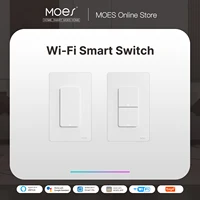 MOES-interruptor de luz inteligente con wifi para el hogar, pulsador de pared de un solo polo, funciona con Alexa, Google Home, cable neutro requerido