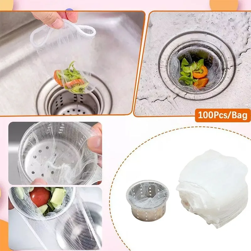 Disposable Sink Filter Mesh Bags Kitchen Strainer Drain Hole Garbage Bag for Easy Cleaning Waste Management Kitchen Accessories