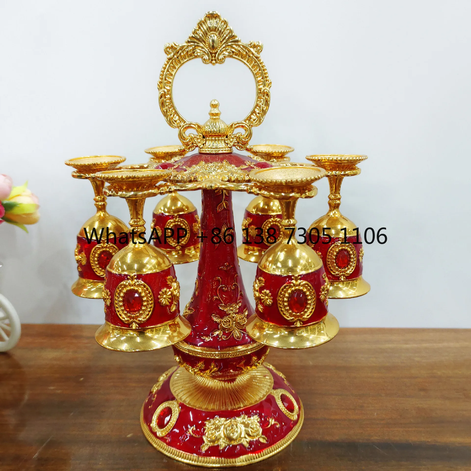 

Европейский держатель для винных бокалов, набор для вина, ретро-кружка для байцзю с эмалевым покрытием, один держатель для чашки, шесть чашек, винный набор.