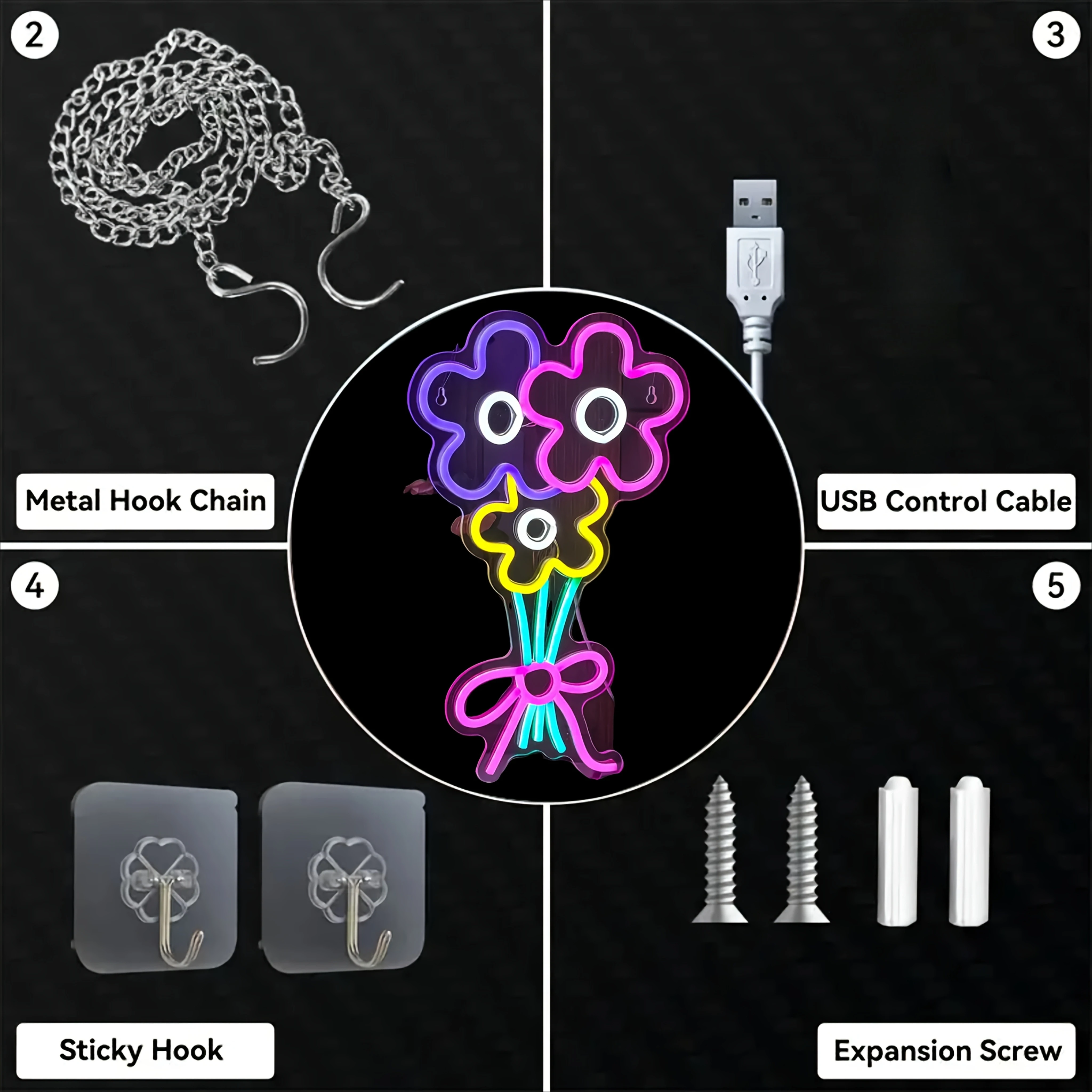 Bouquet of Flowers Neon Light Sign USB Dimmable LED Neon Sign Wall Decoration for Bedroom Gameroom Livingroom Party Gifts