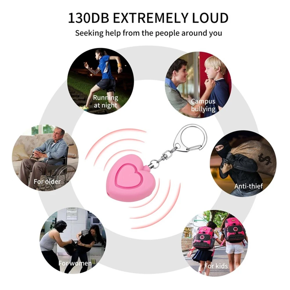 Портативная аварийная женская охранная сигнализация для девочек, самооборона, 130 дБ, децибел со светодиодной подсветкой, брелок для ключей, педант, анти-волк