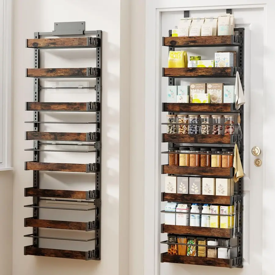 

Tier Over The Door Pantry Organizer, 2 IN 1 Wall Mount or Metal Hanging Spice Rack for Pantry Organizers and Storage, Seasoning