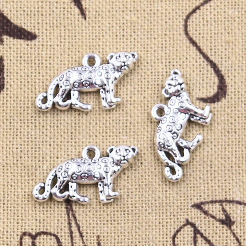 12pcs Charms Animal Leopard Cheetah 12x23mm Antique Silver Color Pendants DIY Crafts Making Findings Handmade Tibetan Jewelry