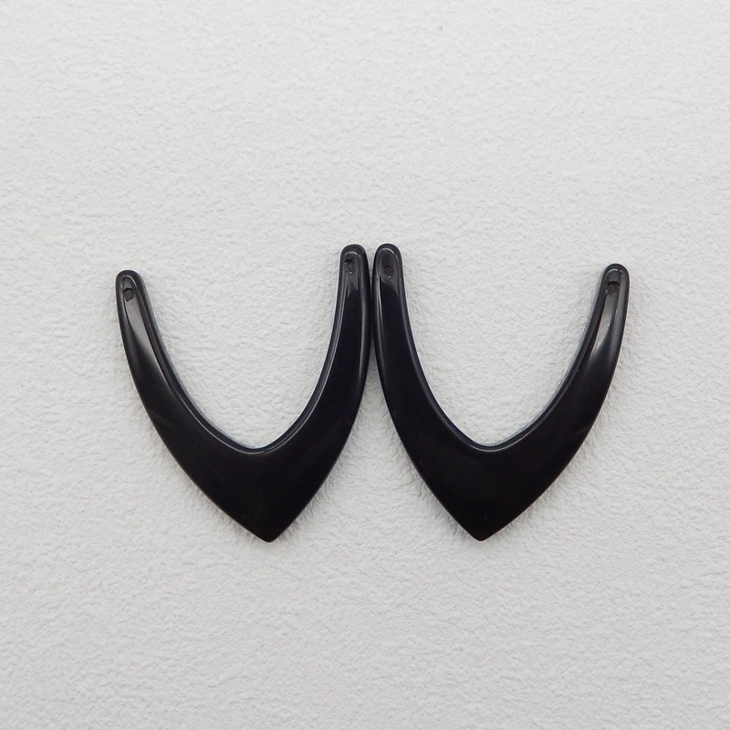 Natural Stone Obsidian Earring Bead,Handmade V-Shape Trendy Double Hole Earrings Accessories For Women 42x35x5mm 8g
