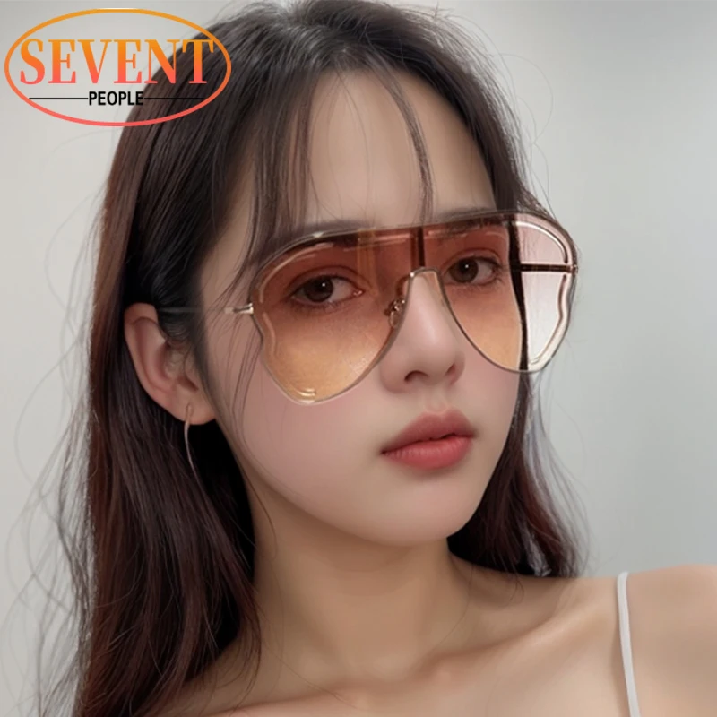 

Oversized One-Piece Sunglasses Women Big Frame 2024 Luxury Brand Vintage Special-Shaped Sun Glasses For Ladies Goggles UV400