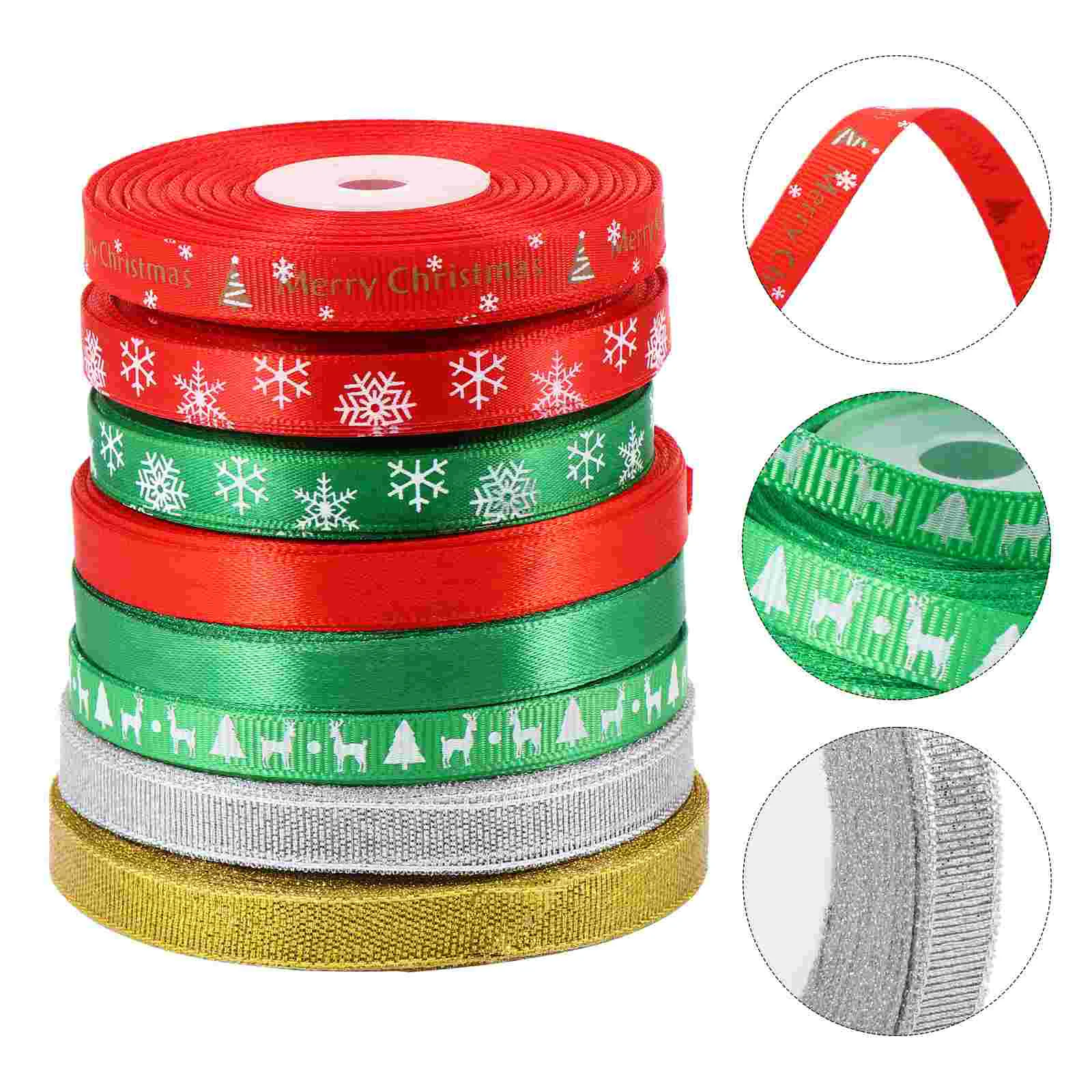 

8 Rolls Christmas Ribbon Gift Wrapping Band Xmas Satin Snowflake Packing Party Decor Craft Belt DIY Small