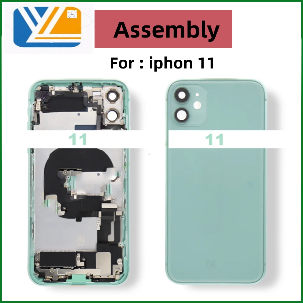 For iPhone 11 Housing Battery Back Cover Mid Case SIM Card Tray Side Key Assembly Soft Case Cable Installation+Tool+trumpet+Wifi