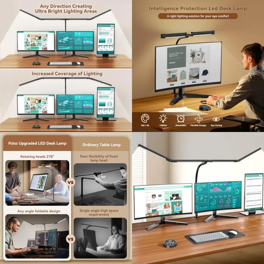 

Led Desk Lamps for Home Office - Eye Caring Architect Lamp with Clamp, Double Head Computer Monitor Work Desk Light with Remote