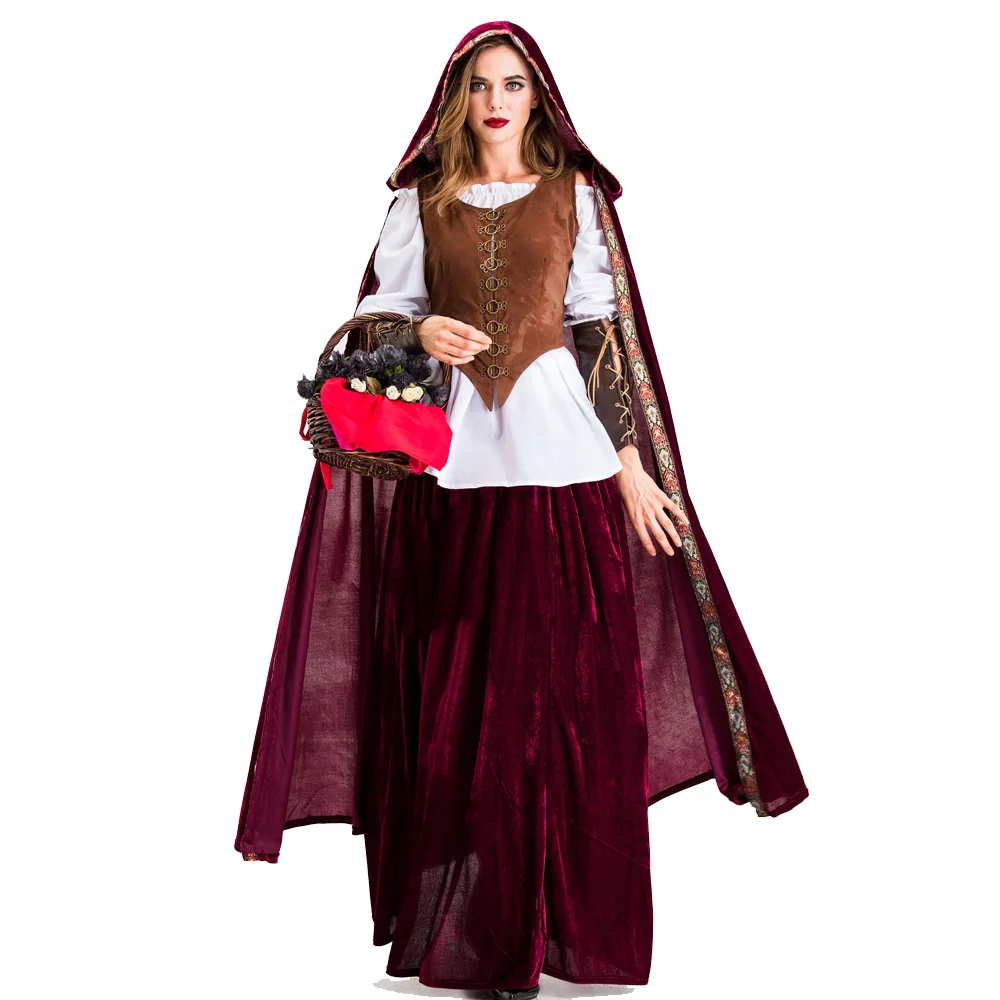 

New Halloween Adult Costume Gothic Cape Little Red Riding Hood Fairy Tale Drama Performance Stage Costume