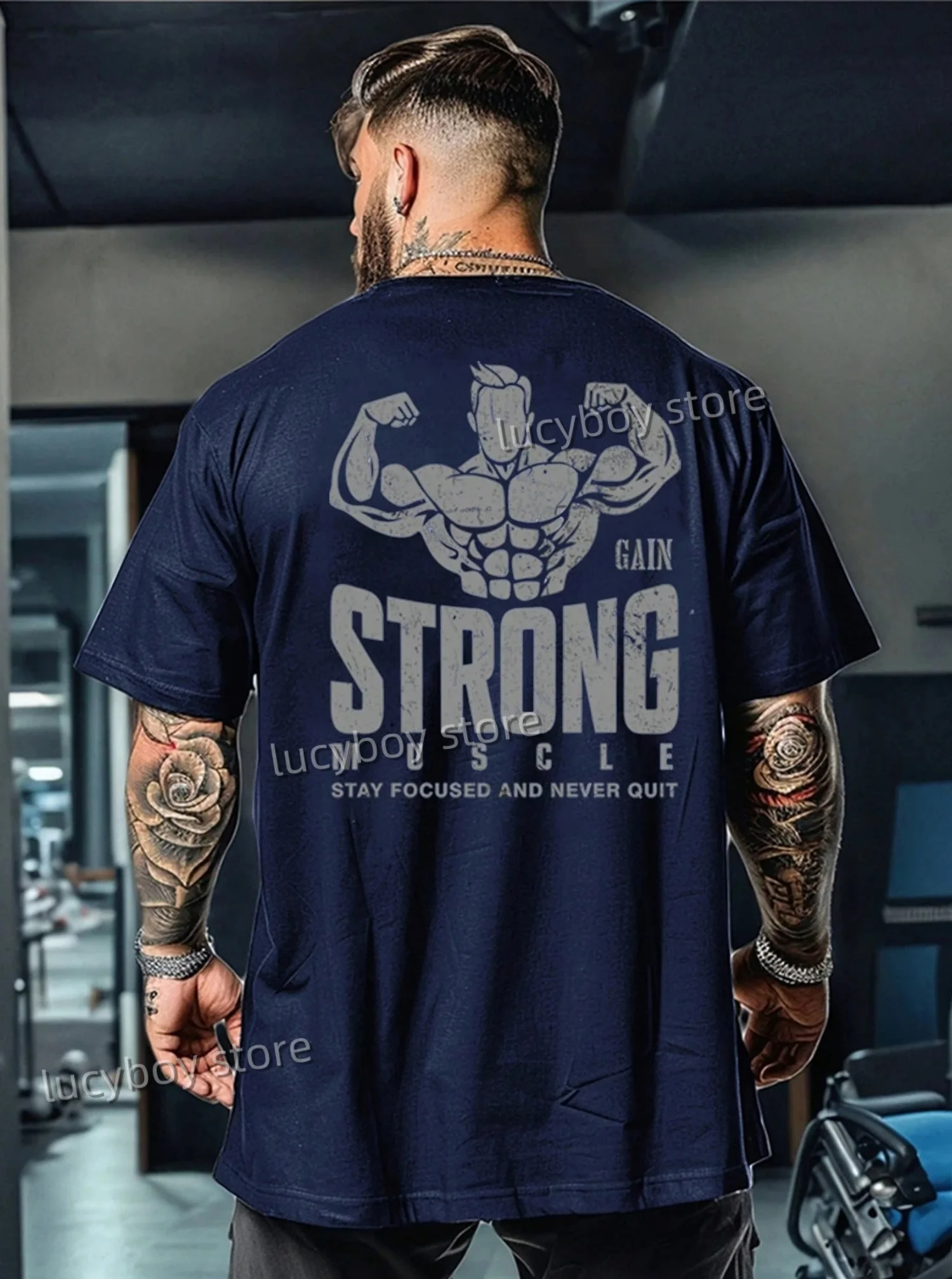 

men GAIN STRONG Short Sleeve Quick Drying T shirt Men Oversized Tops Men Men's Sports Gym Print T Shirt Muscle Training Tees