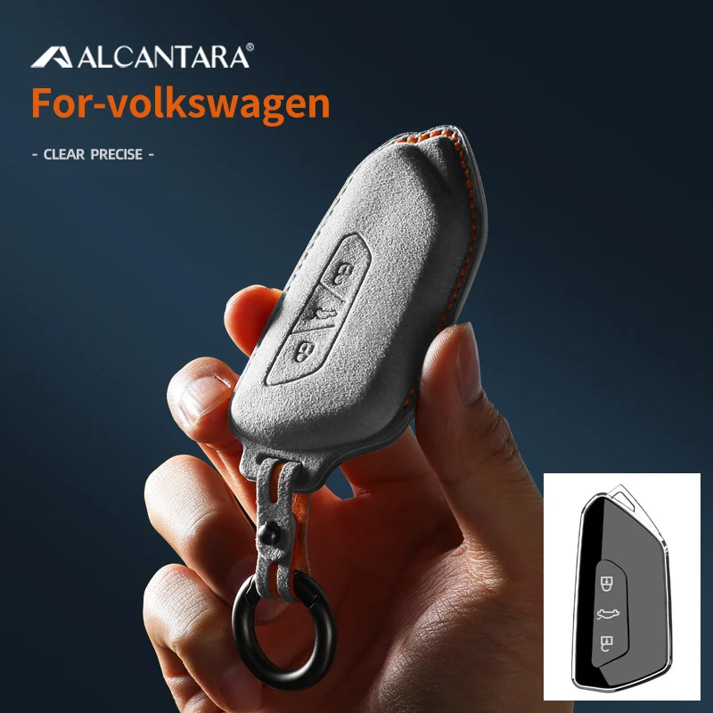 Alcantara Car Key Case Cover Holder Key Shell Buckle For Volkswagen Tuang X ID4 ID6 ID3 Talagon Lamando L Golf 8 Accessories