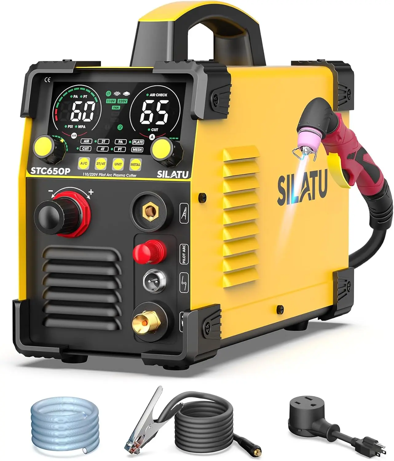 

65A Plasma Cutter Machine, Dual Voltage 110V/220V with Pilot Arc, Max Cut 18mm, LED Display for DIY & Professional Use