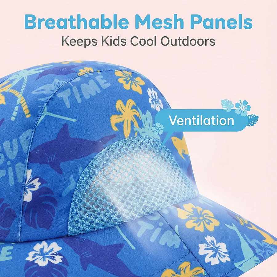 2-piece 1-13Y Children's Digital Printing Adjustable Sunscreen Neck Hat for Protection - Sun Hat view 6