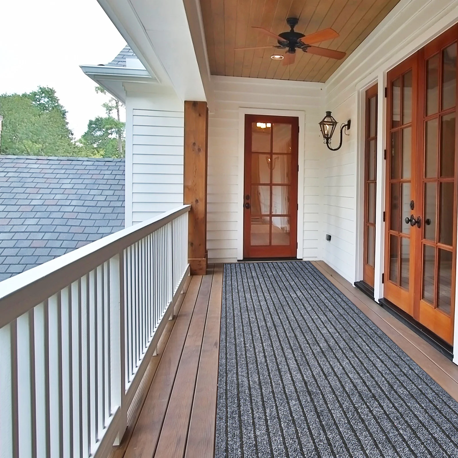 قريب من الأرض، غير قابل للانزلاق ومضاد للحشف، بوليستر قوي الامتزاز، سجادة باب كلاسيكية مخططة لأرضية المطبخ