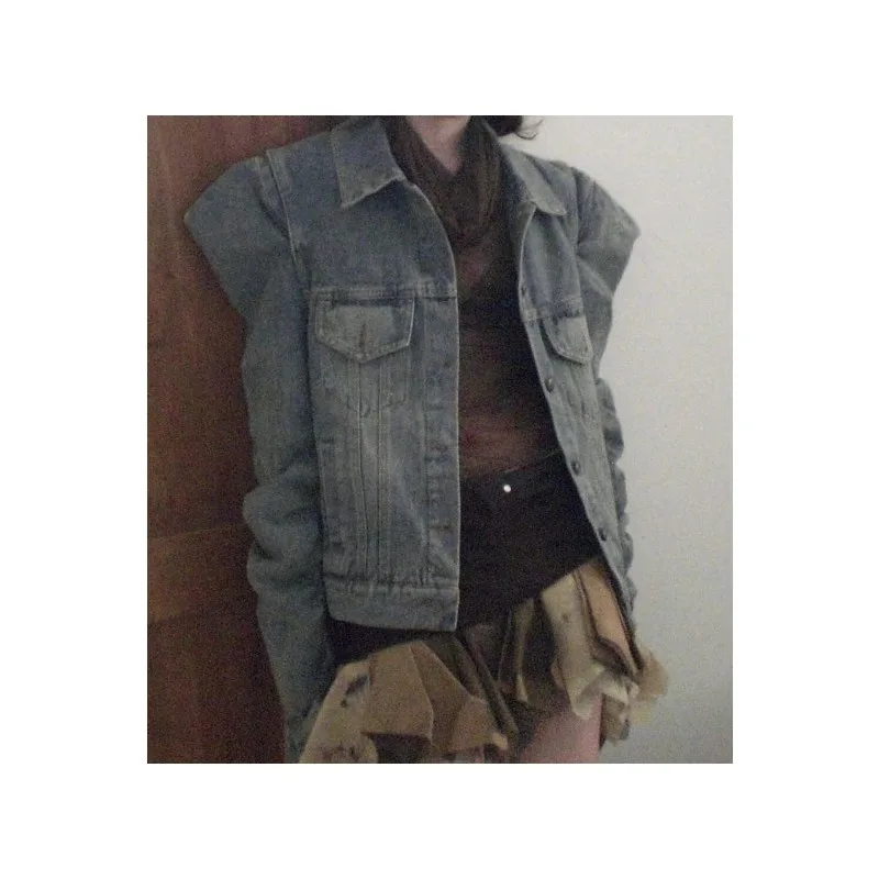 

American Retro Heavy Industry Design Pleated Denim Jacket Women's Spring Jacket