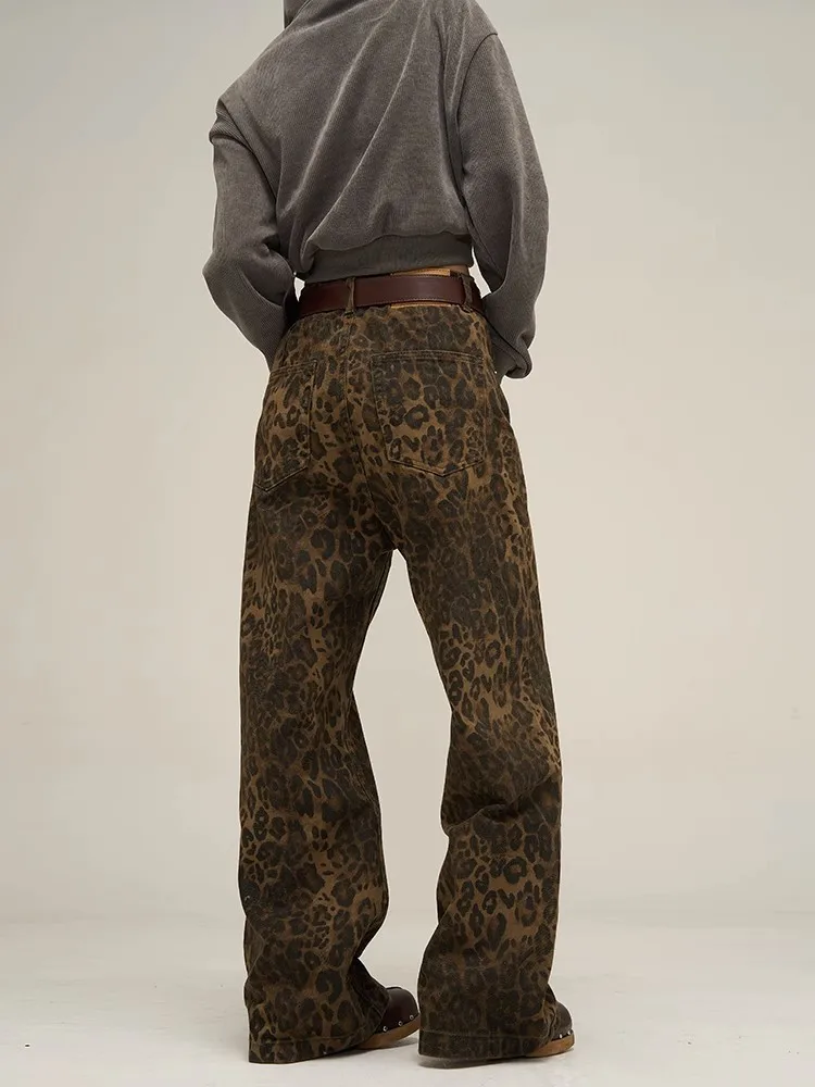 WCFCX-pantalones vaqueros de leopardo tostado para mujer, pantalón de pierna ancha, ropa de calle de Hip Hop, ropa Vintage, pantalones casuales