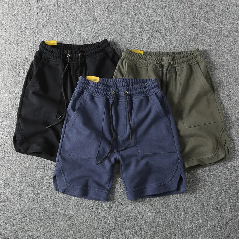 

100% Cotton Men's Summer Casual Shorts Solid Color Washed Retro Cargo Shorts Fashion Knee Length Beach Shorts Sports Shorts