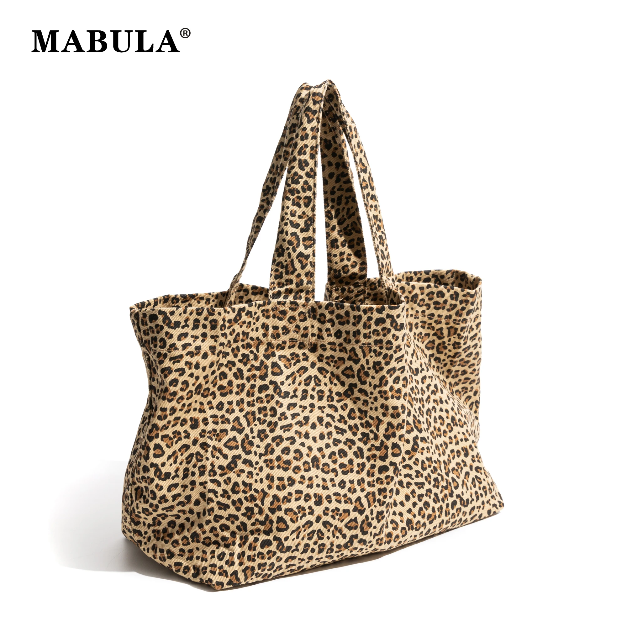 MABULA Leopard Tote Bag for Women Lightweight Canvas Large Shoulder HandbagTravel Beach Satchel Gift Shopping Purse