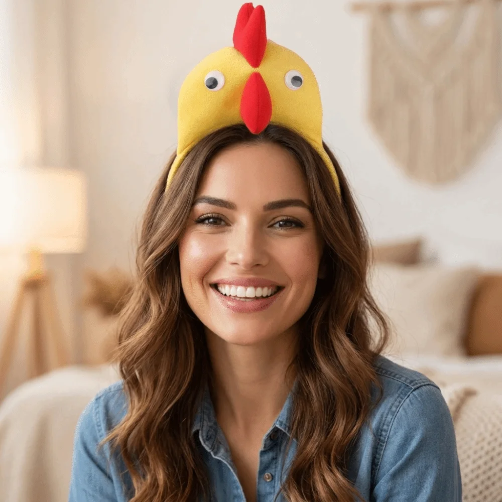 Unique Party Headwear Cartoon Chicken Headband Funny Cute Chick Headwear Adorkable 3D Bird Headpiece Halloween