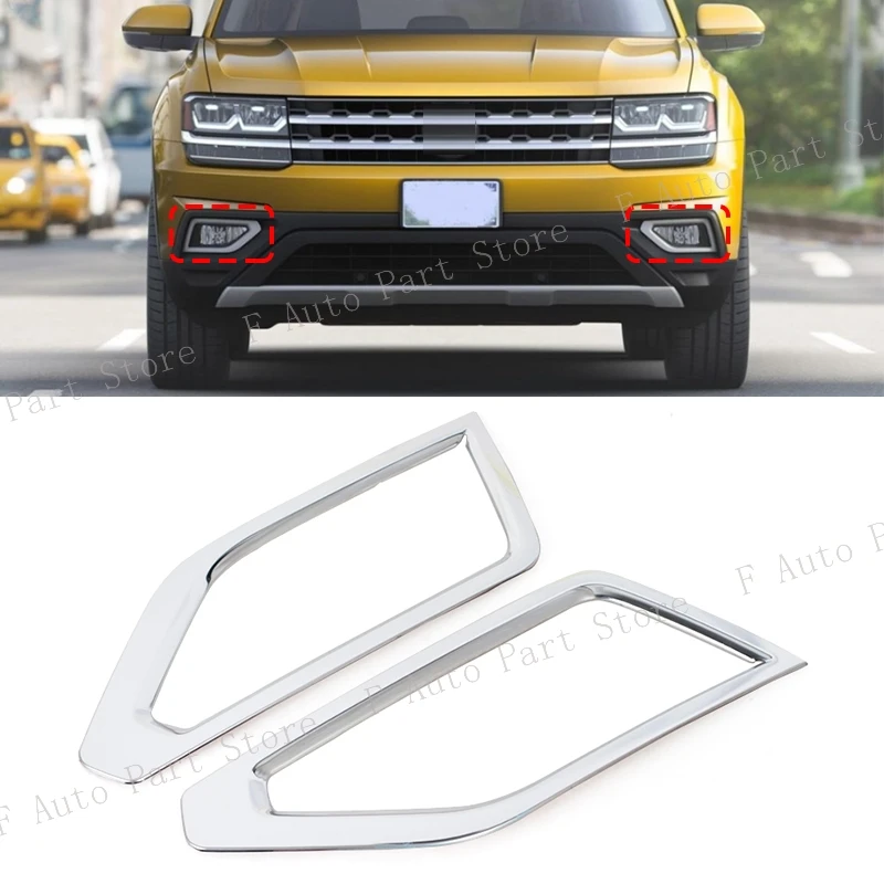 

2PCS For Volkswagen VW Atlas 2018 2019 Car Front Bumper Fog Lamp Light Silver Trim Cover Frame Decorative Cap Lid