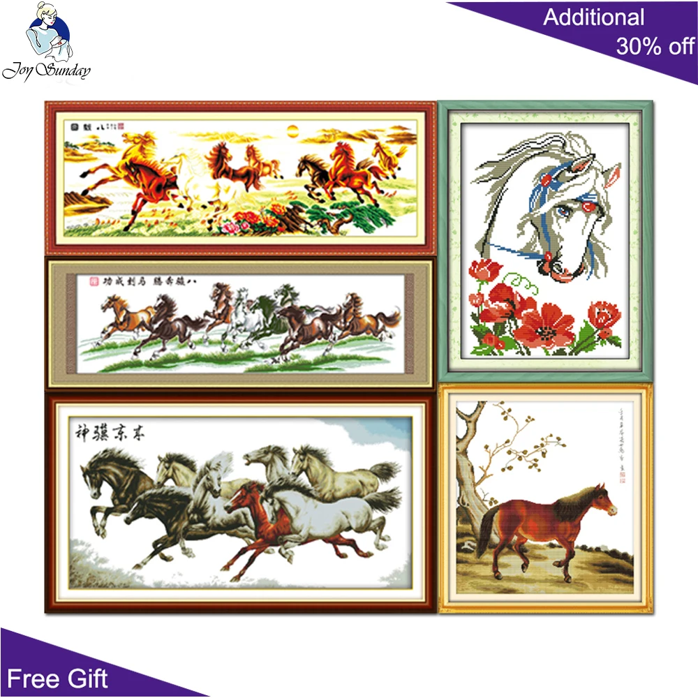 Joy Sunday-Horse Needlework D069(2) D092 D126 D131 D149 Bright Prospect Eight God Horses Come From East, Charming Cross Stitch