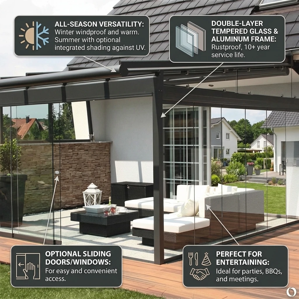 Luxury Prefabricated Modular Aluminum Alloy Frame Soundproof Thermal Break Glass House Sunroom