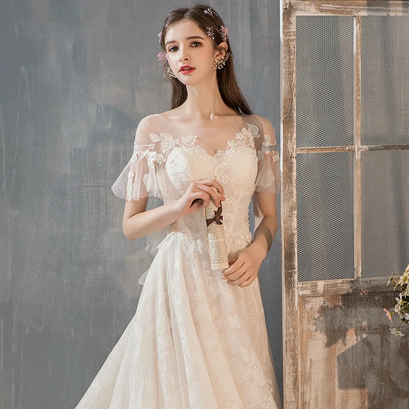 Fancy Sweetheart Tulle Ruffled Sleeves Wedding Dresses A-Line Appliques Wedding Gowns Elegant Illusion Party Gowns Formal Dress