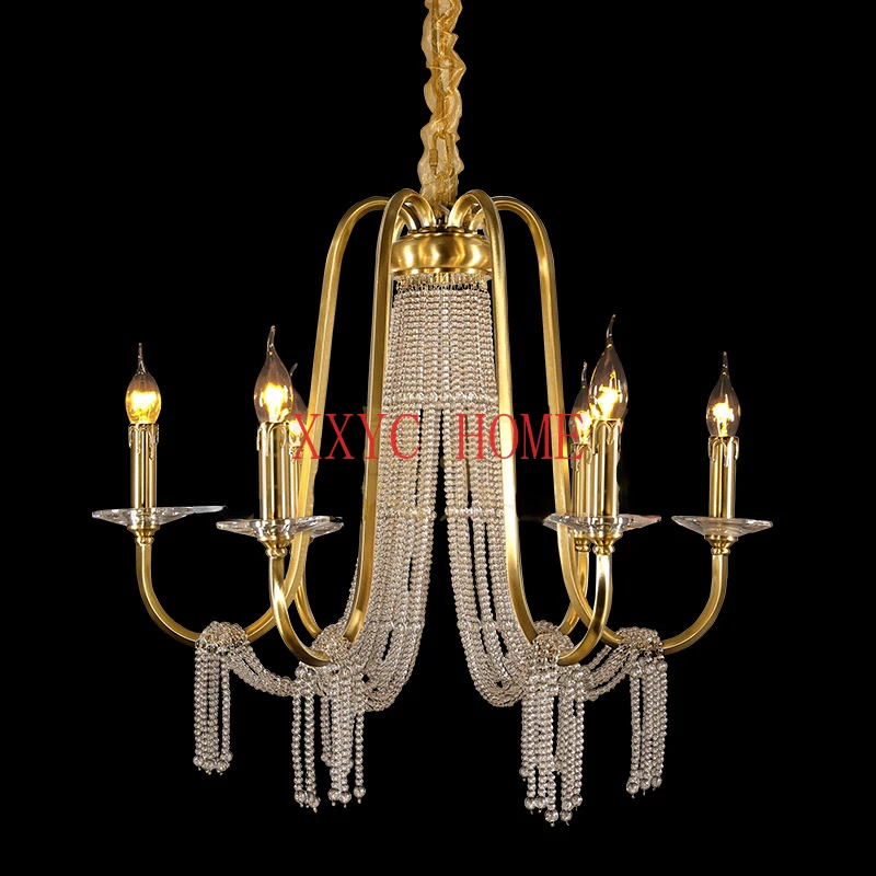 

American style rural retro chandelier, all copper, French style, medieval tassel, European style lighting fixture