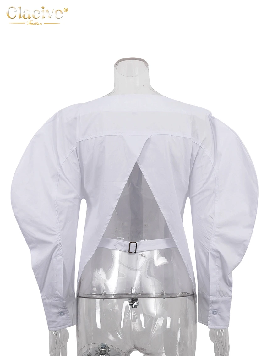 Clacive Fashion Loose White Cotton Women Shirt 2025 Casual Square Collar Long Sleeve Blouse Elegant Classic Top Female Clothing