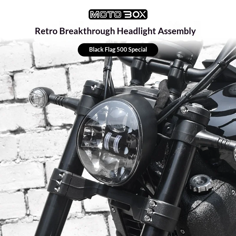 【Premium】For Black Flag 500 Modified Harley Breakout Headlight Assembly – Vintage LED Headlights with High and Low Beam Function