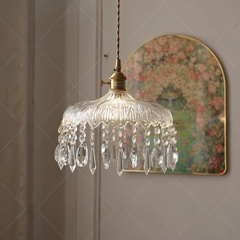 

Vintage French light luxury crystal glass chandelier bedroom bedside entrance corridor balcony small chandelier