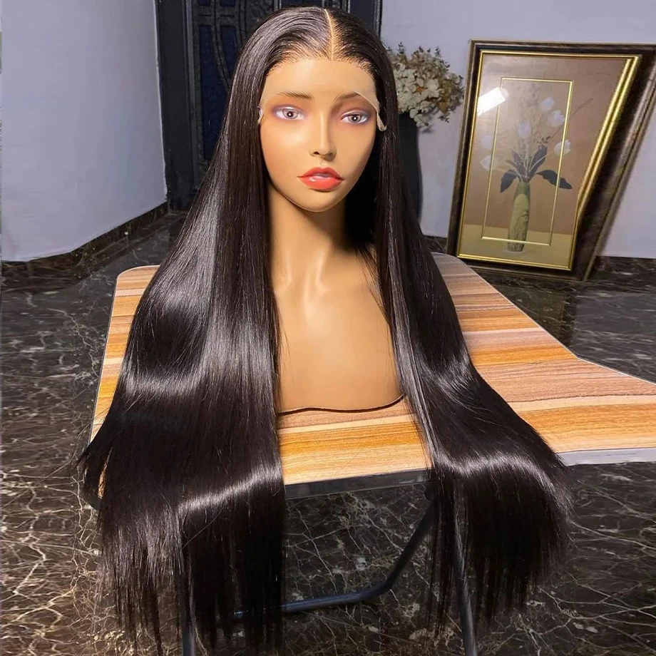 Ketebalan 200 13x6 Wig rambut manusia renda lurus tulang depan Wig tanpa lem Brasil Frontal transparan 30 inci Hd untuk pilihan wanita