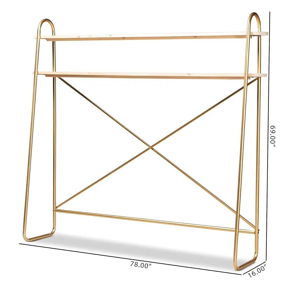 Merida Glam dan Luxe Disikat Logam Jadi Emas dan Kayu Jadi Coklat Alami 2 Tingkat Di Atas Tempat Tidur Tampilan Penyimpanan Ukuran Queen