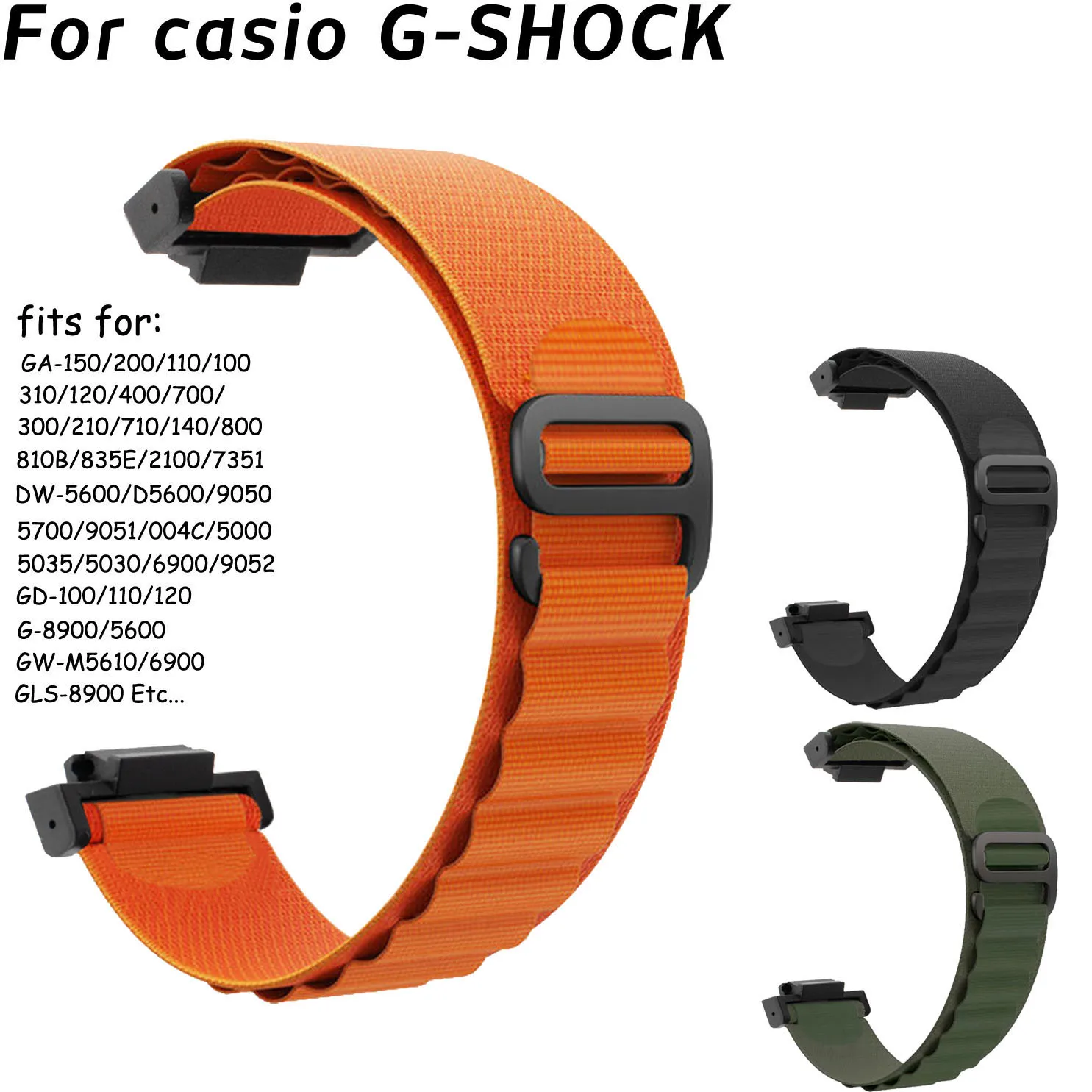 16mm Watchband For Casio G-SHOCK GA-110 800 2100 GD100 120 G8900 5600 GW-M5610 6900 GLS-8900 Watch Strap Alpine Loop Nylon Band