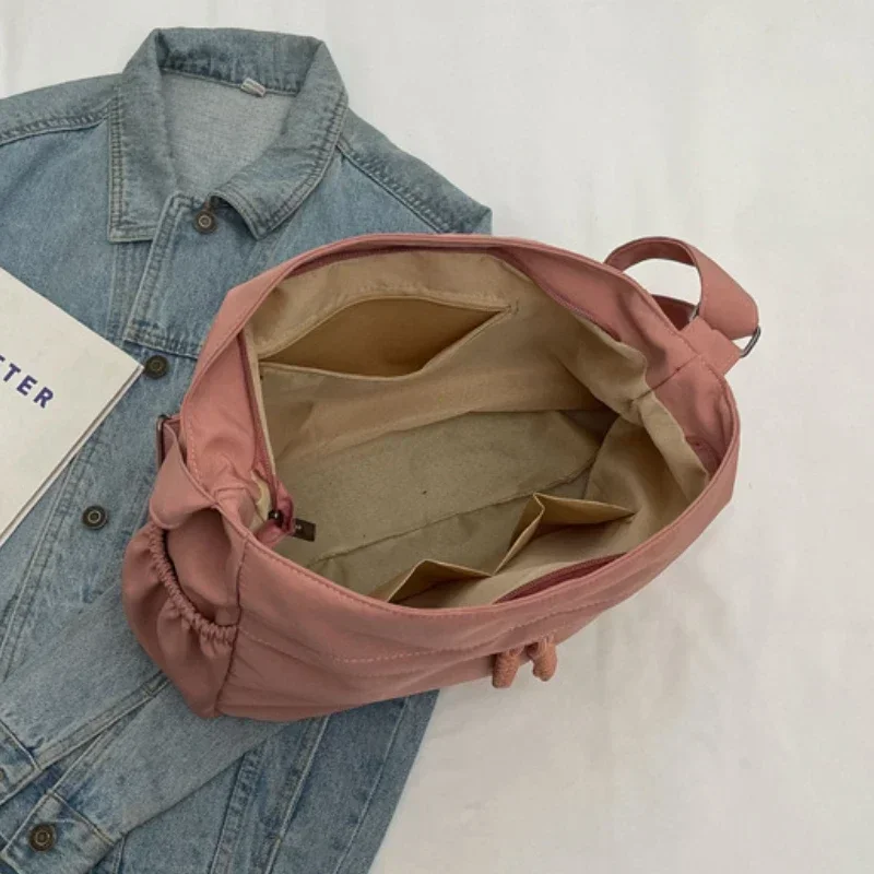 캐주얼 나일론 크로스백, 솔리드 지퍼 여성 가방, 2025 패션, 대용량 솔리드 컬러 싱글 숄더백