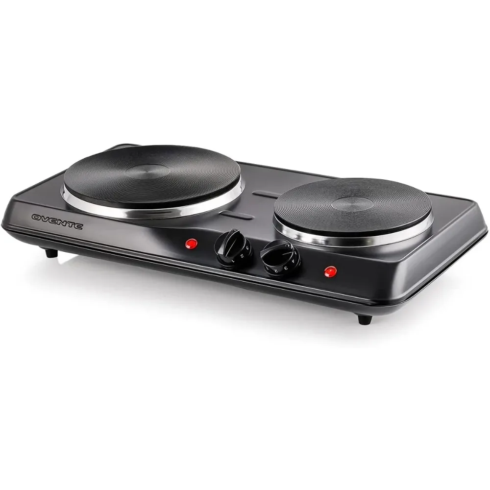 Electric Countertop Double Burner 1700W Cooktop with Cast Iron Hot Plates Black