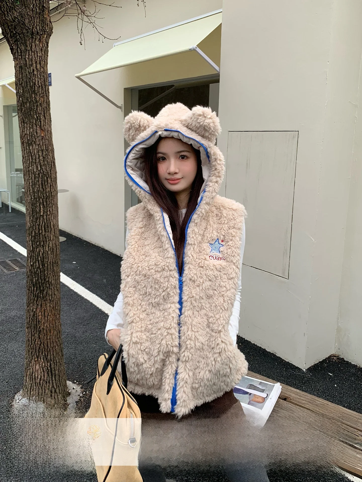 

Винтажный пушистый жилет с капюшоном «Оранжевое дерево», женский зимний многослойный свободный утягивающий универсальный жилет из полиэстера, 00% обычный тонкий