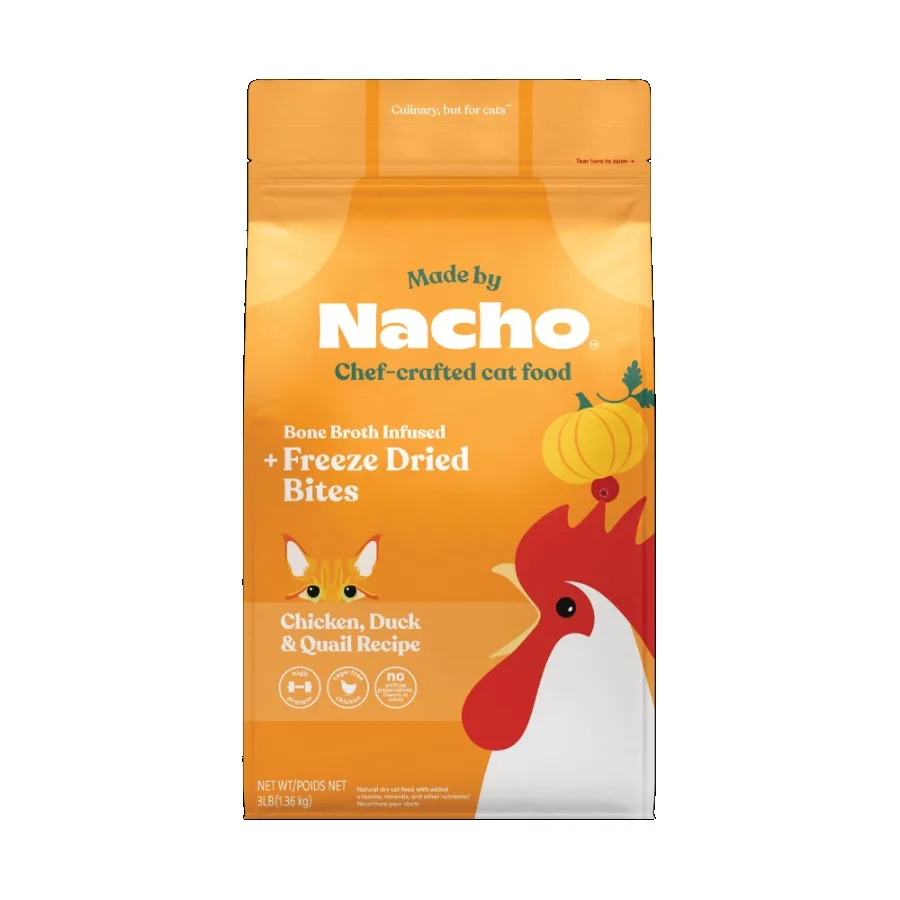 Alimento Seco para Gatos con Trozos de Hígado de Pollo Liofilizado, Receta de Pollo, Pato y Codorniz Libre de Jaulas, Alto en Proteínas y Sin Granos