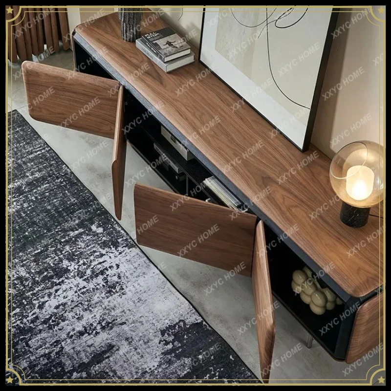 X-S  Walnut TV Cabinet Coffee Table Combination Solid Wood Modern Simple Living Room Floor TV Cabinet HG