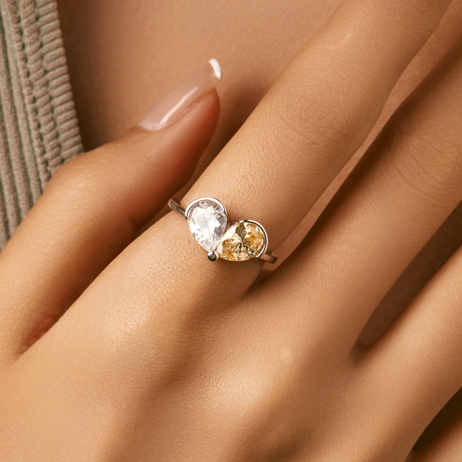 MODIAN 925 Sterling Silver Classic Rainbow Cubic Zirconia Cocktail Party Ring Luxury Delicate Finger Ring For Women Fine Jewelry