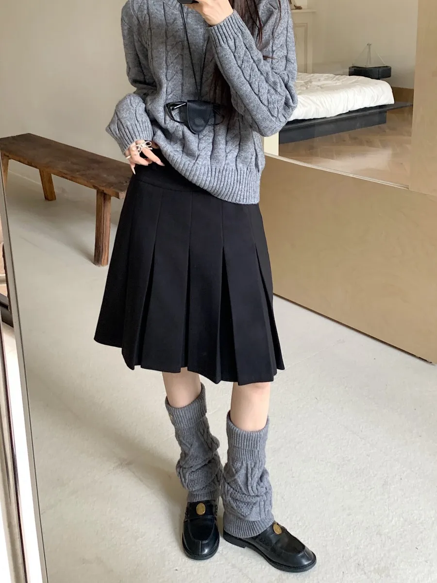 plus Size Woolen A-Line Skirt Women's Autumn Winter Thickened Slimming Hip Covering High Waist Midi Half Body Skirt