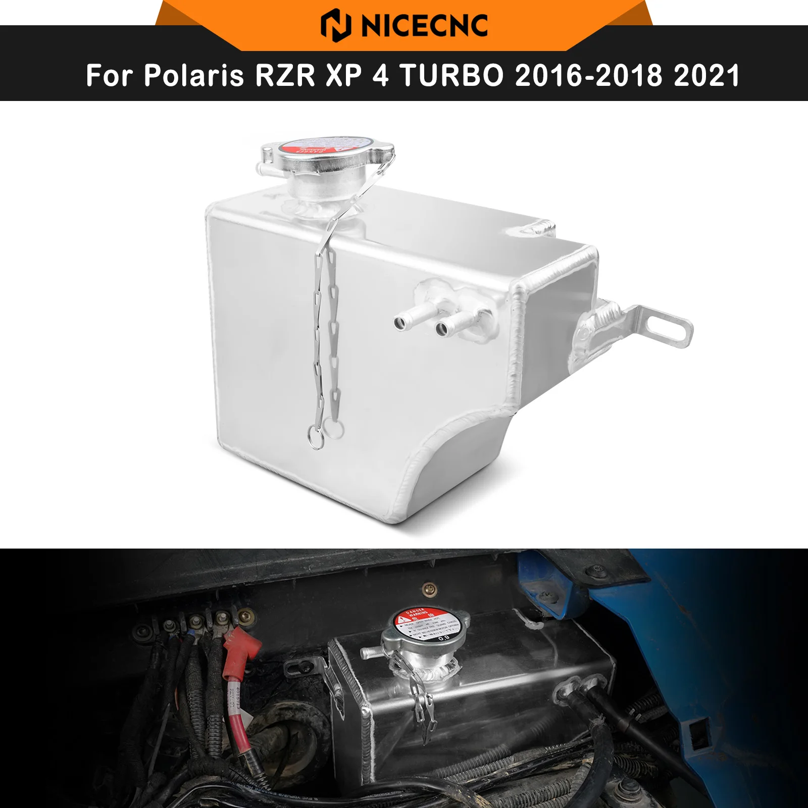 NICECNC For Polaris RZR XP 4 TURBO 2016-2018 2021 UTV Dual Surge Tank Coolant Reservoir Billet Aluminum