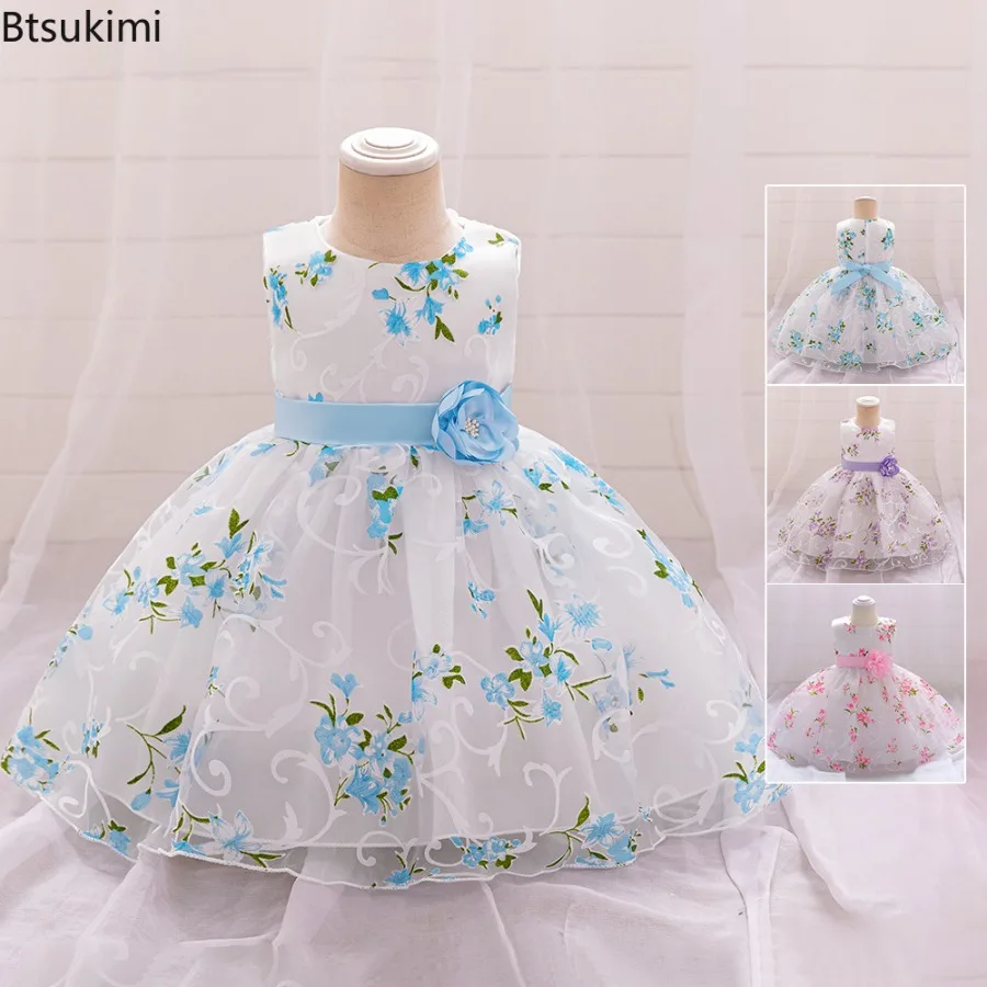 Baby Girl 1 Year Birthday Princess Party Flowers Baptism Dress Infant Embroidery Floral Sleeveless Costume Newborn Kids Clothes